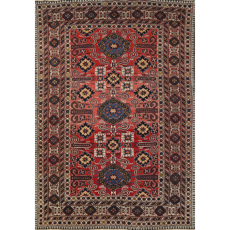 Tapis à teinture de légumes antique géométrique Kazak