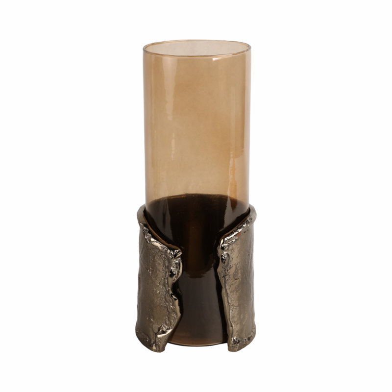 Sagebrook Home 12" Maputo Medium Candle Holder Glass, Brown, 12" H x 6" W x 6" D