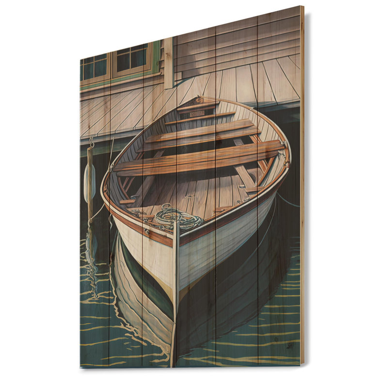 Sandborn Docked Boat I - impression sans cadre sur bois, H 20 po x l 12 po x P 1 po
