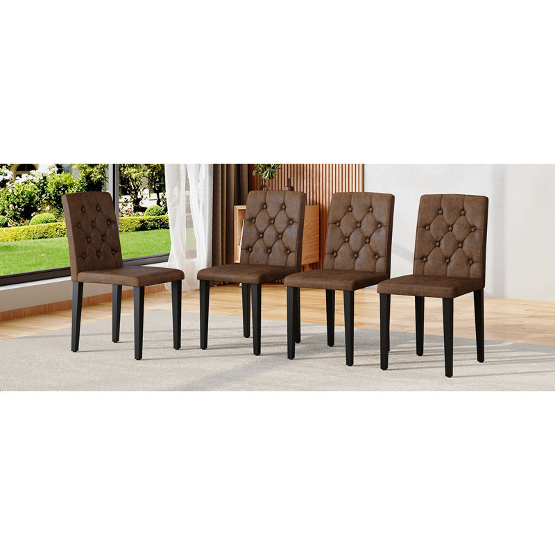Ensemble de 4 chaises de salle à manger en suède brun: comprend un dossier capitonné, une hauteur de 35 po et des pieds en métal noir. Combine esthétique et confort. Convient aux salles à manger, aux bureaux, etc.