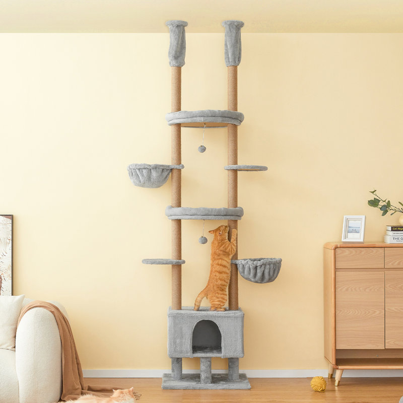 Tour pour arbre à chat à hauteur réglable de 92,9 po à 102,4 po, Gris