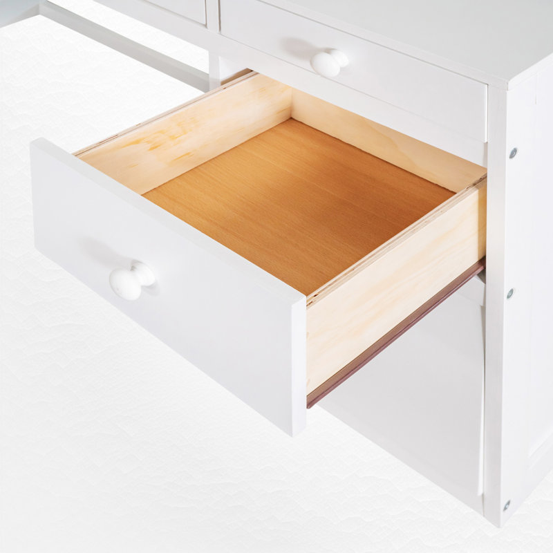 Lit mezzanine avec bureau intégré et rangement, Double, Blanc