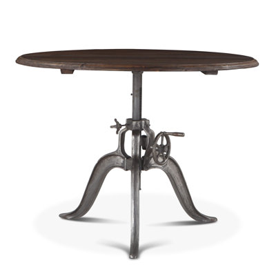 Hackett Teak Round Solid Wood Top Metal Base Dining Table