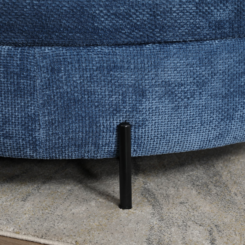 Grand repose-pieds rembourré avec rangement demi-lune, Chenille bleu