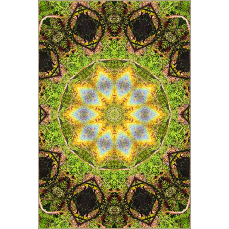 Tapis vert lavable à motif tissé Green Star, Sous-tapis rectangulaire de 3 pi 3 po x 4 pi 11 po