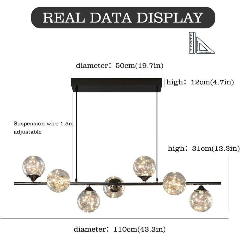 Charmisa 7 - Light Kitchen Island Linear LED Pendant, Matte Black