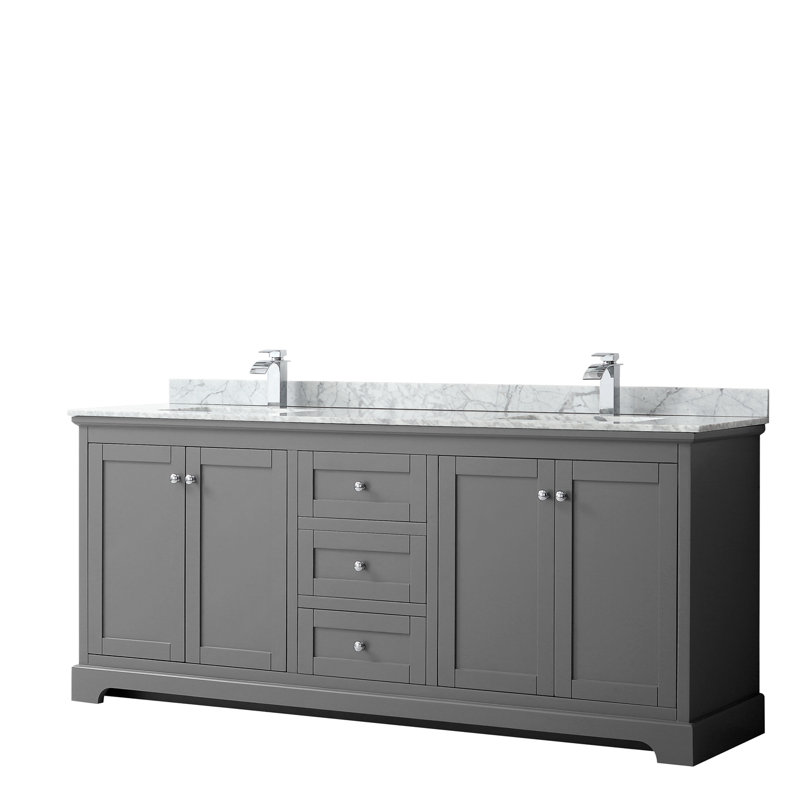 Meuble-lavabo double de l 80 po x P 22 po x H 35 po Avery, Gris foncé, Chrome poli