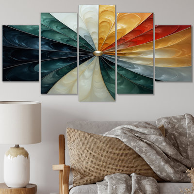 Spiral Miracle Of Cosmic Delight I - Abstract Spirals Wall Decor - 5 Panels