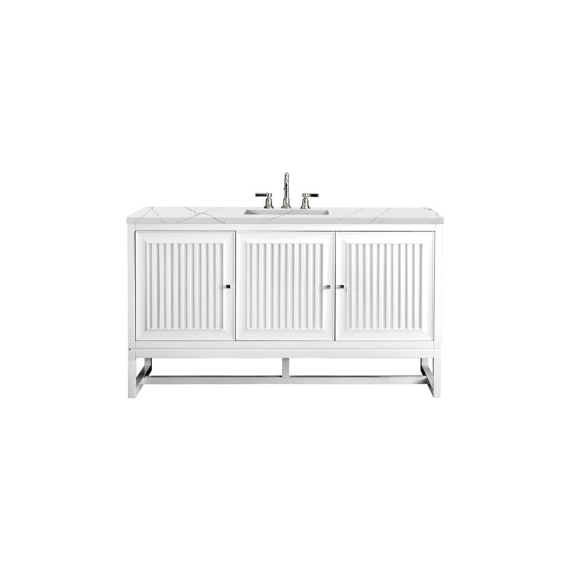 Athens 60'' W Single Vanity, Glossy White, Ethereal Noctis, 8" Widespread