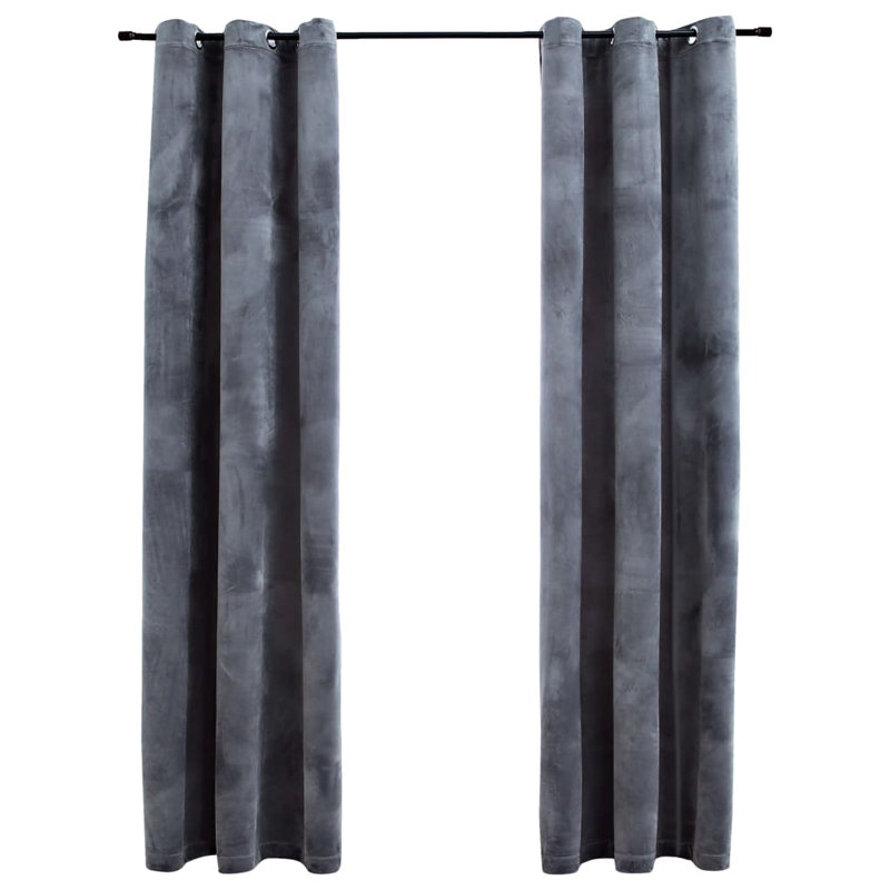 Bertello Velvet Blackout Curtains with Rings, Anthracite, 37" W x 63" L