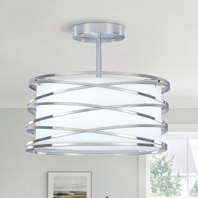 3-Light Flush Mount Ceiling Light Drum Fixture with Fabric Shade