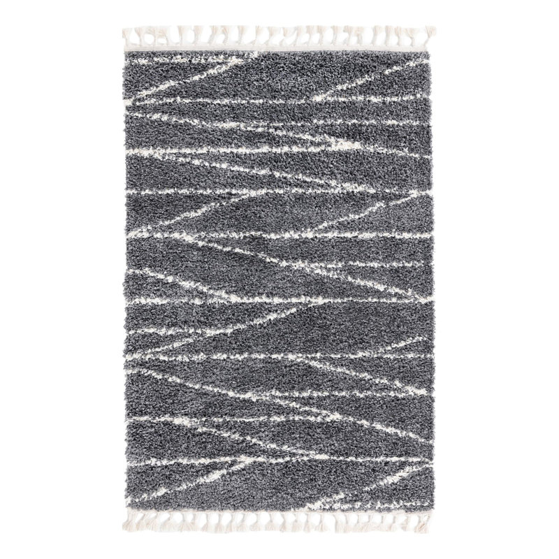 Tapis gris à rayures Ananya, Rectangulaire 4 pi x 6 pi