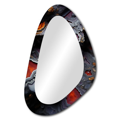 Fincastle noir et orange Aquatine Geode III - décor de miroir mural asymétrique Geode Stone, grand miroir de forme irrégulière noire, impression sur métal