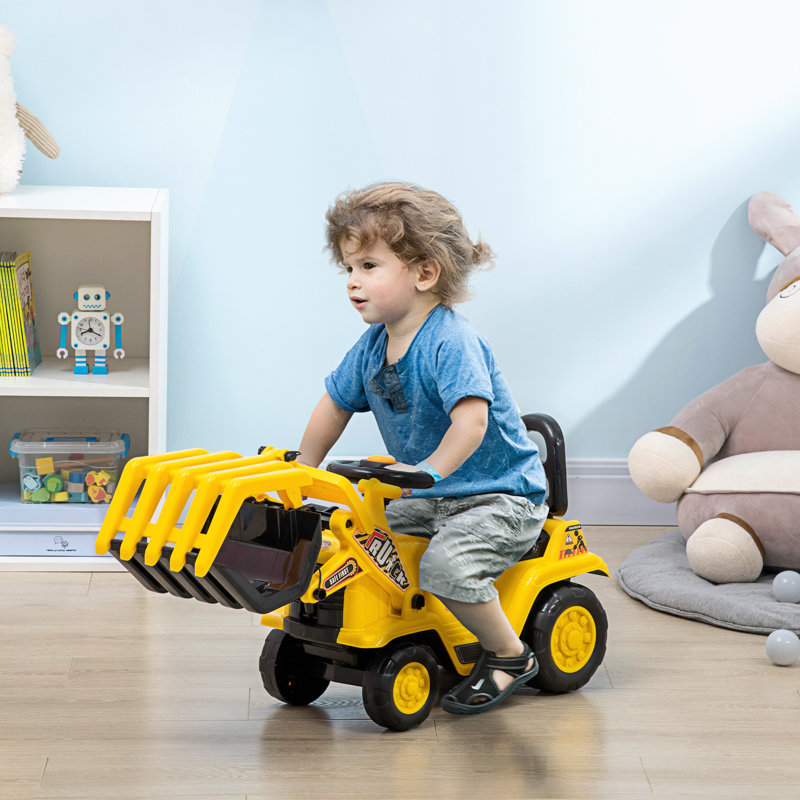 Yellow Kids Excavator Ride-On with Treaded Wheels