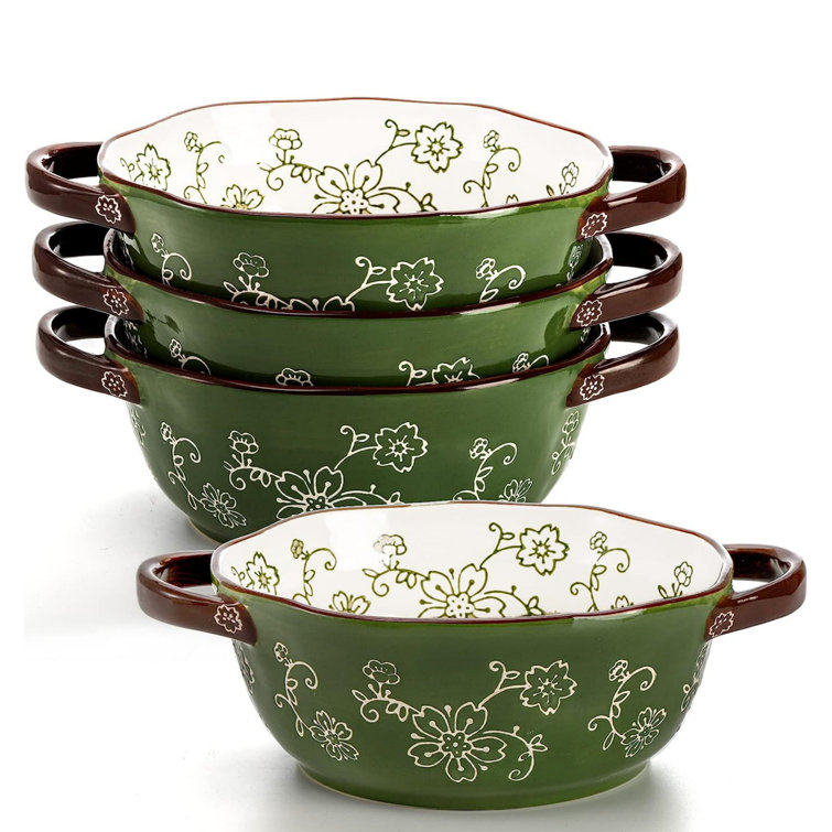 Wildon Home® 4 Pack Ceramic Soup Bowls, 22 Ounces Porcelain Serving Bowl  Set With Double Handle, Large Ceramic Crocks For French Onion Soup, Stew,  Pasta, Cereal, Pot Pies (green)