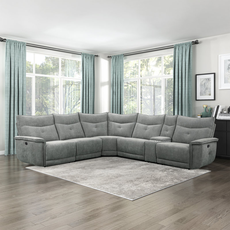 Canapé modulaire inclinable 6 pièces Achernar, Mélange de polyester gris foncé, Orienté à gauche (vu de face)