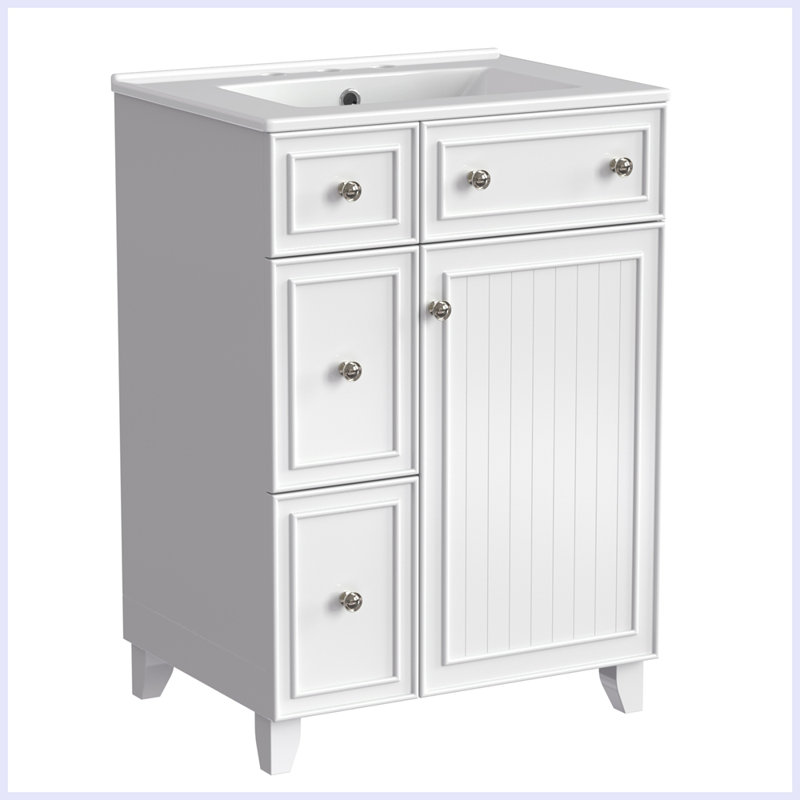 Meuble-lavabo moderne avec lavabo et tiroirs en céramique, Blanc