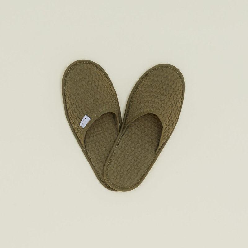 Pantoufles simples en coton gaufré, Grand, Olive