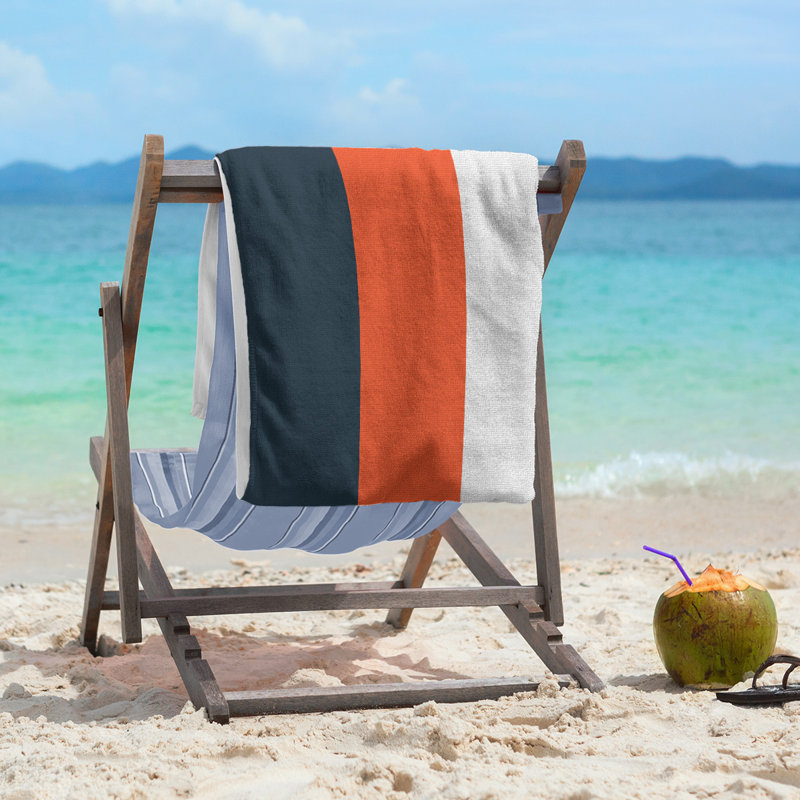 Beach Towel, Navy Blue/Orange/Ivory