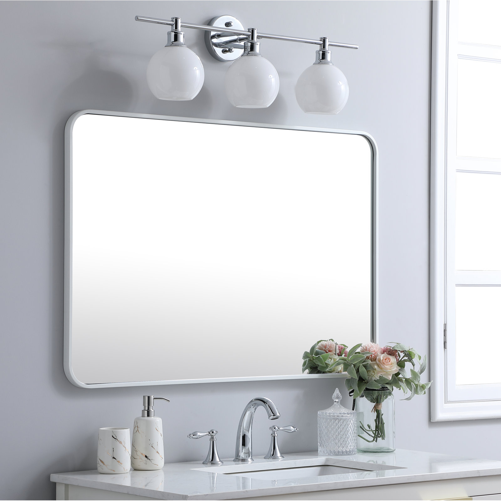 Sabine Metal Rounded Rectangle Wall Mirror, 40" x 27", Black