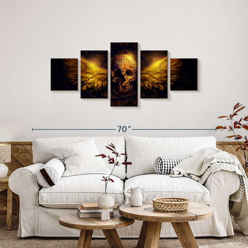 Winged Human Skull, 24" H x 55" W
