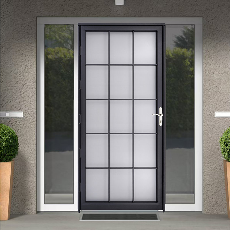 Porte de sécurité en acier gris de luxe Grisham, porte de tempête en fer 32 × 80 pouces, Noir mat, L 32 po x H 80 po