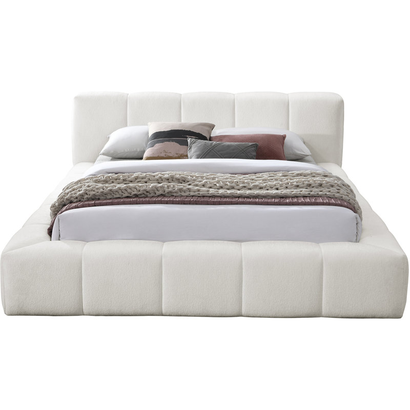 Carlin Chenille Fabric Bed, King, Cream Chenille Fabric