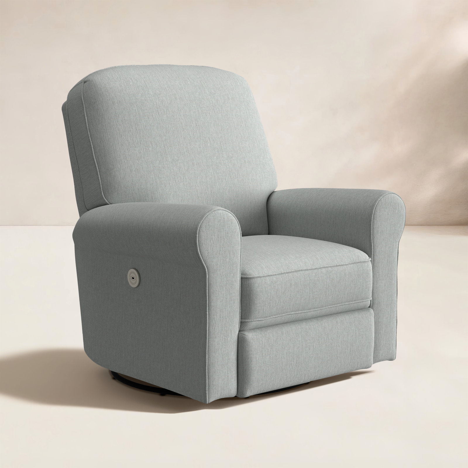 Anastasia Upholstered Swivel Reclining Glider, Radical Ash Gray Performance Chenille