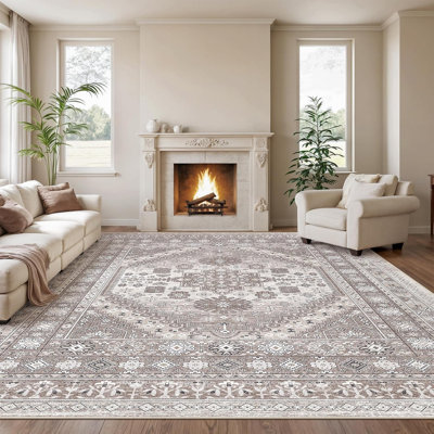 Tapis lavable antidérapant Medallion (brun)