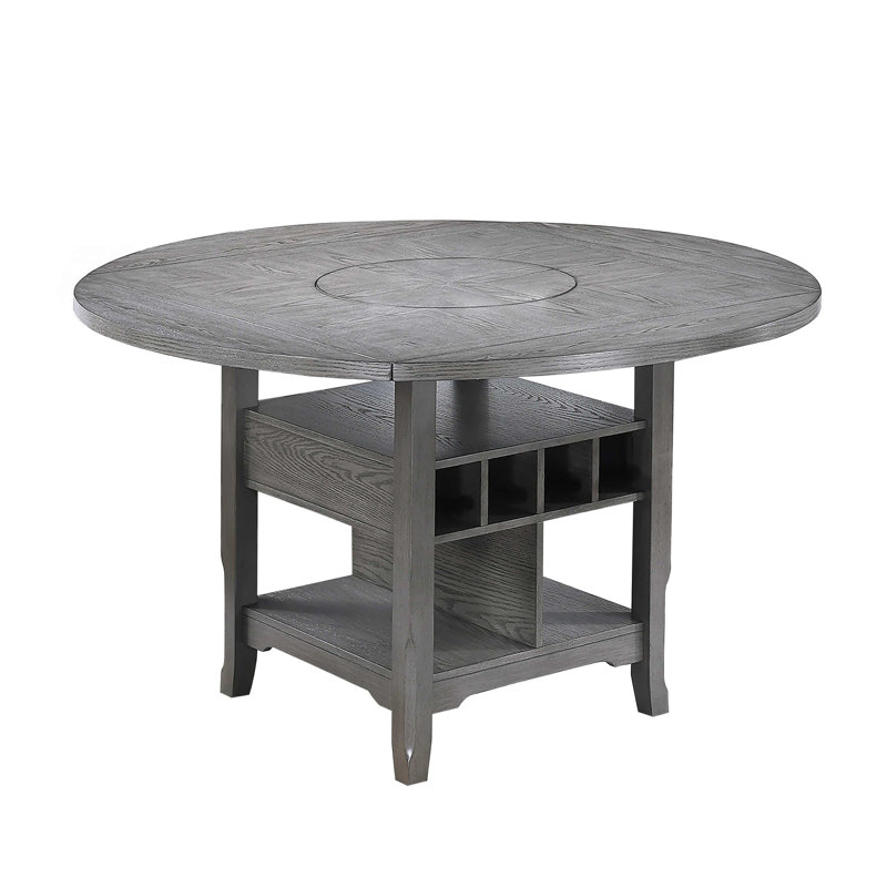 Table de salle à manger à hauteur de comptoir de 1 pièce avec tablette de rangement intégrée Lazy Suzan, Gris