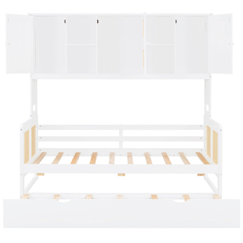 Lit de jour simple en bois avec lit gigogne et armoire - Style attrayant, avec cadre blanc, Twin, Blanc