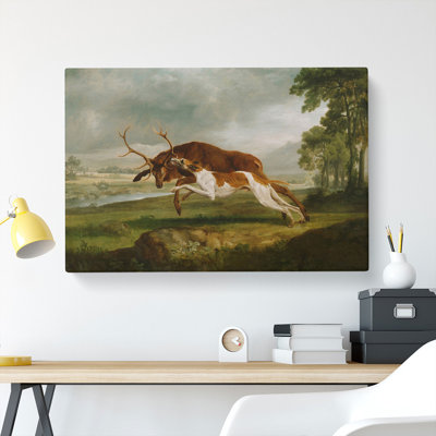 English Hound With A Stag by George Stubbs - Wrapped Canvas