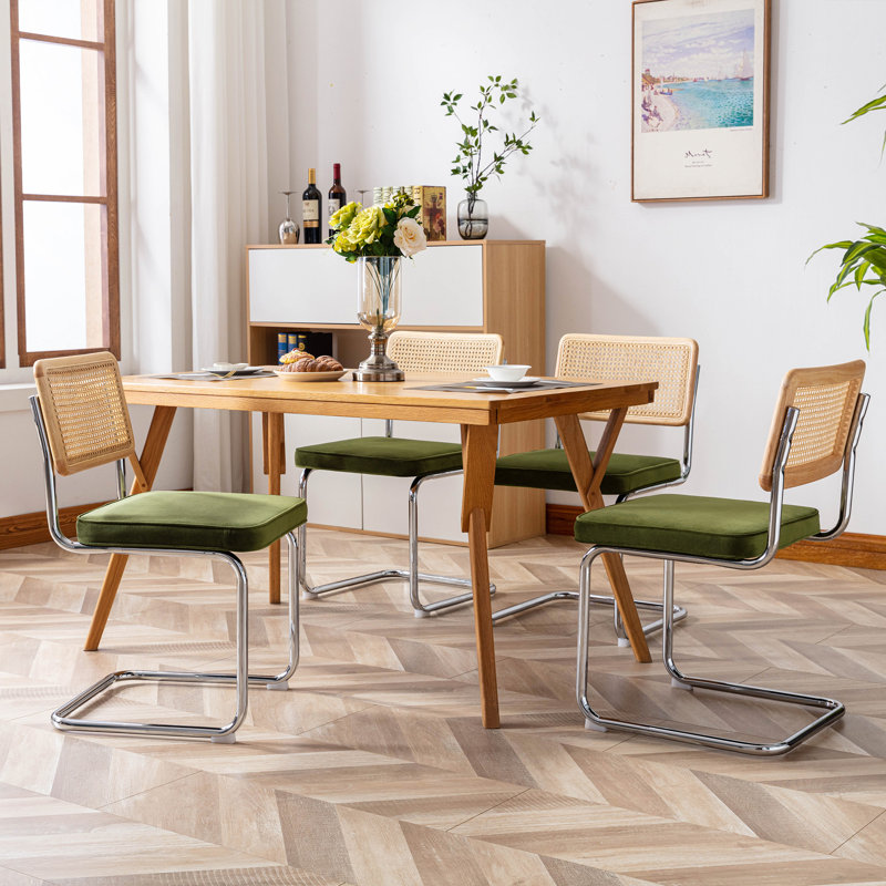 Crumley Fabric Side Chair with Rattan Back - Set of 4