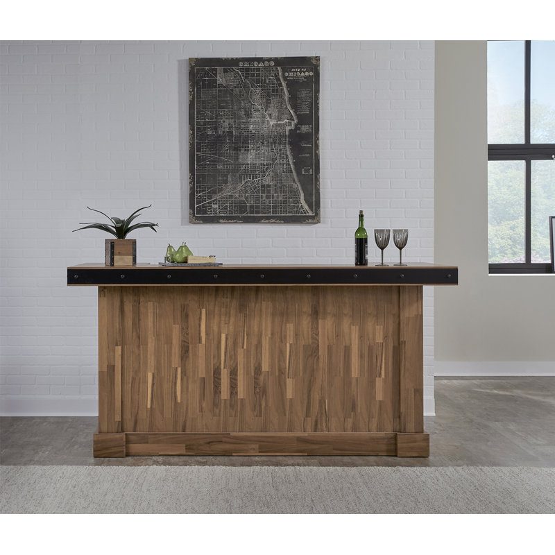 Knoxville Acacia Wood Home Bar with Matte Black Metal Accents