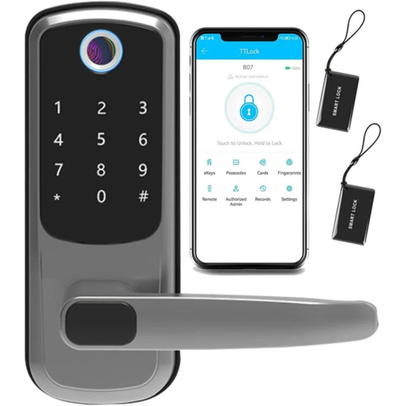Smart Door Lock with Handle: Keyless Entry Door Lock with Keypad, Fingerprint, and App Control