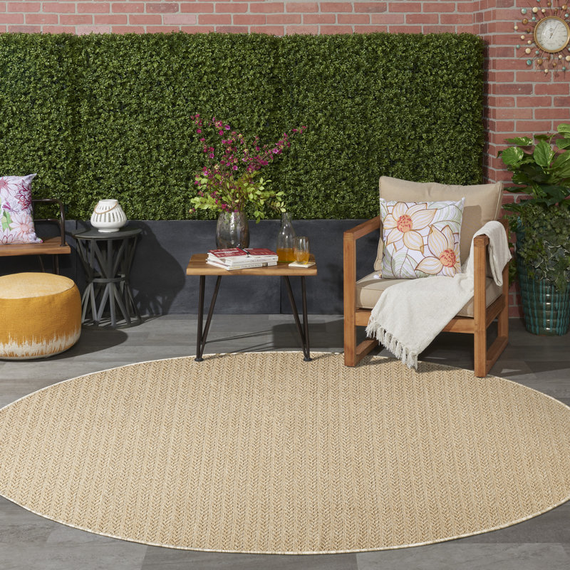 Cantara Chevron Indoor/Outdoor Area Rug, Round 8', Tan/Taupe