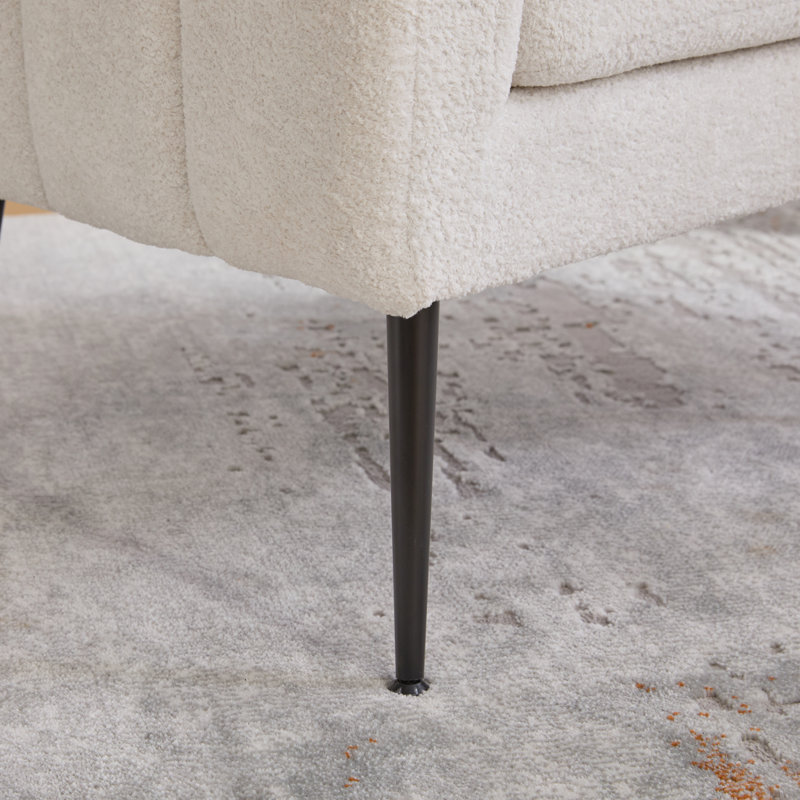 Fauteuil demi-tonneau capitonné avec pieds en métal, Ivoire ivoire