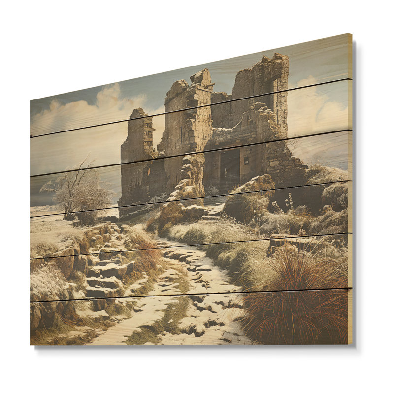 «Castles Winter Beauty - Châteaux», art mural sur bois de pin naturel, H 10 po x l 20 po