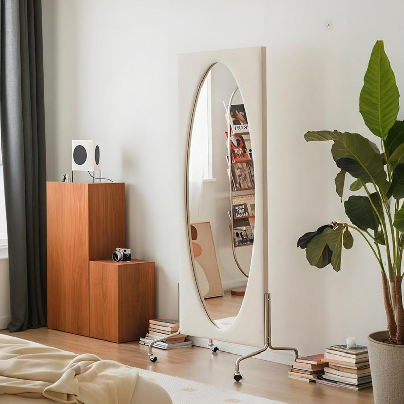 Miroir ovale pleine longueur 70,87 ", miroir de plancher mobile