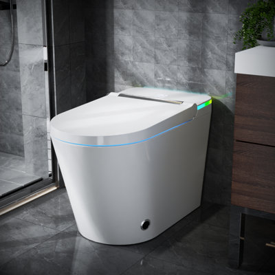 Toilette intelligente avec couvercle d'ouverture / fermeture automatique Sanoxis, hauteur confort ADA, lavage de bidet sans réservoir, siège chauffant, chasse automatique 1,28 Gpf, laveuse / sécheuse à chaleur douce, désodorisant et télécommande