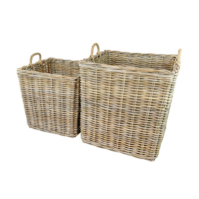 Set Of 2 Grey Square Rattan Baskets