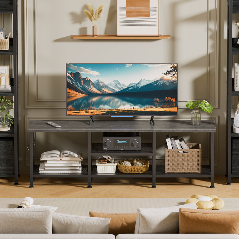 Media Console Table Entertainment Center with Open Storage Shelves & Soundbar Shelf, TV Stand for Living Room Decor, 55"