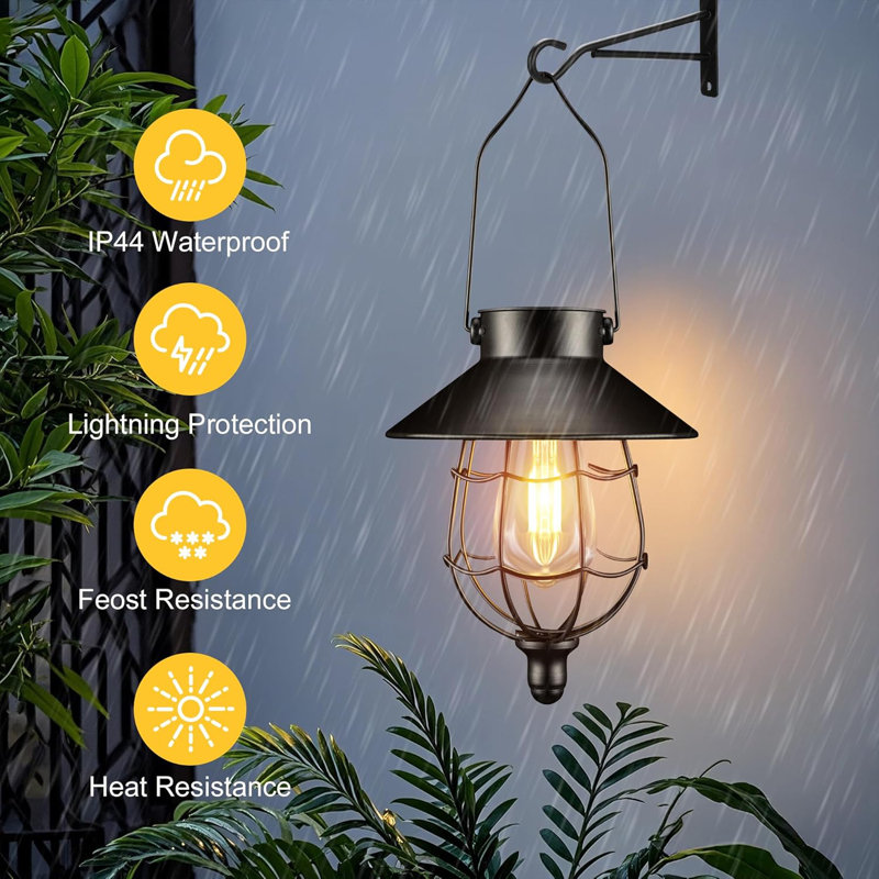 15" Solar Lantern Outdoor Hanging Light, Black