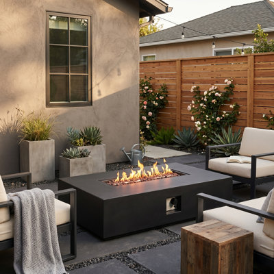 56” Rectangle MGO Outdoor Fire Pit Table - Black (56"W x 28"D x 12.6"H) + Filler & Cover