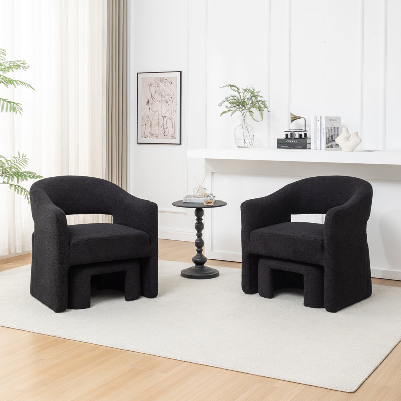 Fauteuil demi-tonneau avec repose-pieds Torence, Similifourrure noire