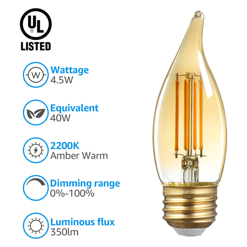 Ampoule à DEL C35 à intensité variable de 40 W Verre ambré, base E26 / moyenne (standard)