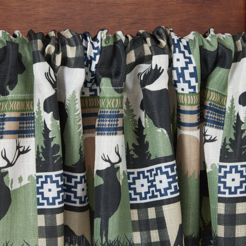 Green and Blue Rustic Plaid Moose Lodge Curtain Panel Pair