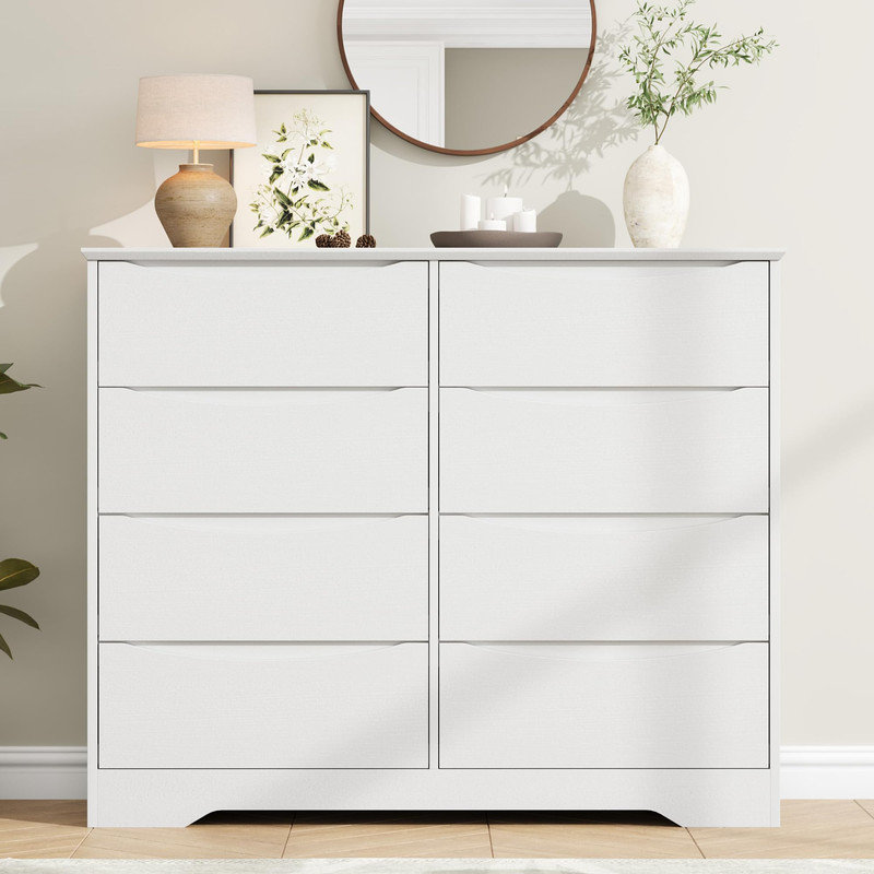 Commode 8 tiroirs en bois - Commode haute moderne pour le rangement de la chambre à coucher, du couloir et du salon, Blanc