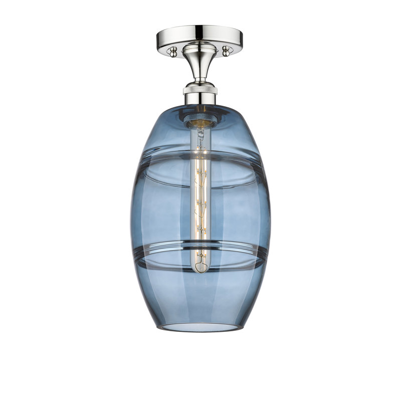 Plafonnier semi-encastré 1 lumière Edison - Abiagael, Chrome poli, H 10 po x l 8 po x P 8 po, Bleu princesse