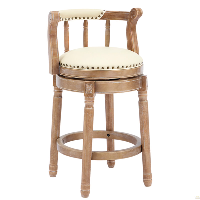 Tabourets en cuir de vache avec dessus en bois, chaise de bar pivotante à 360 degrés avec dossier, salle à manger pour la cuisine et salle de bar (beige 1pc)